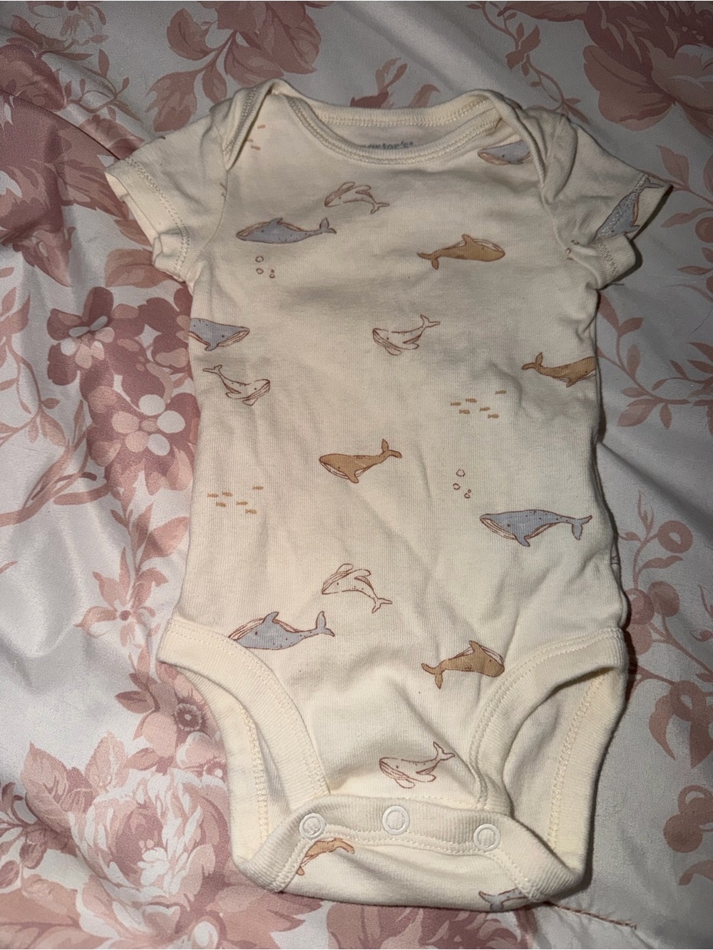 Baby One-Piece Bodysuit with Whale Print - Cream